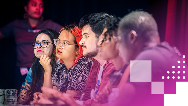 Row of people in a crowd